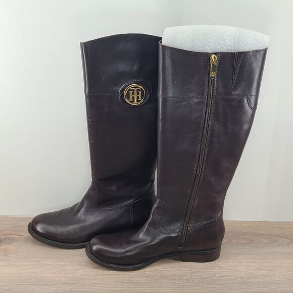 Tommy Hilfiger Women's Imina Dark Brown Leather Riding Boots Size 7 NIB - Picture 3 of 5